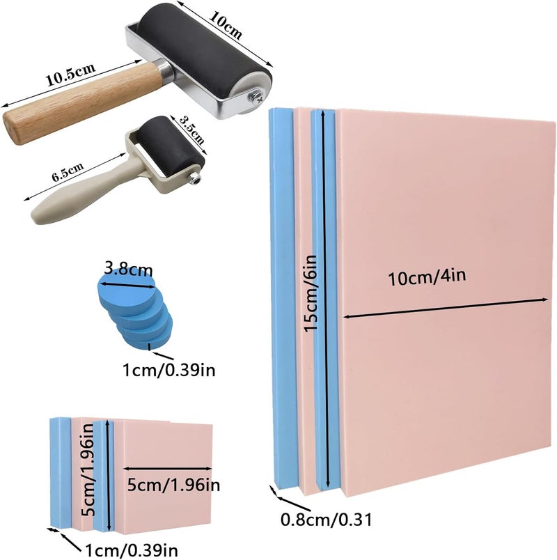 HRJZF 30PCS Rubber Block Stamp Carving Blocks with Cutter Tools and Rubber Brayer Roller for DIY Printmaking and More Crafts (Combo Pack) - Image 2